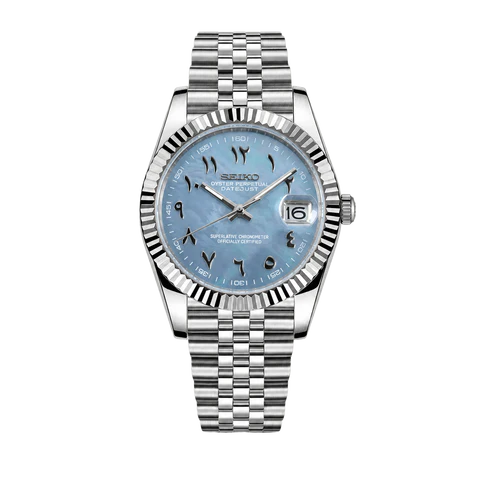 Seiko Mod Datejust ice blue Arabic dial