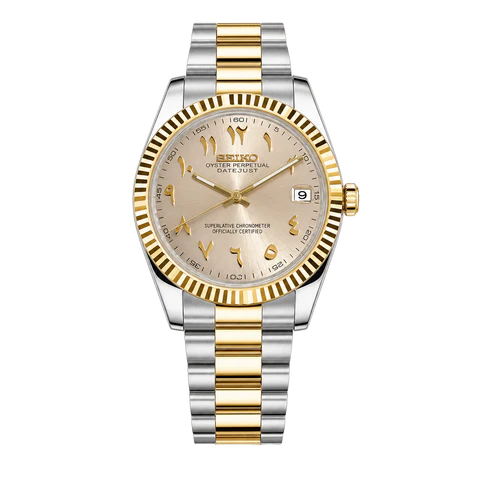 Seiko Mod Datejust champagne Arabic dial two tone gold