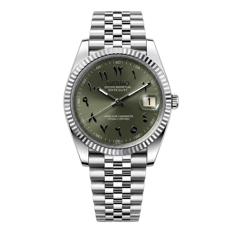 Seiko Mod Datejust olive green Arabic dial
