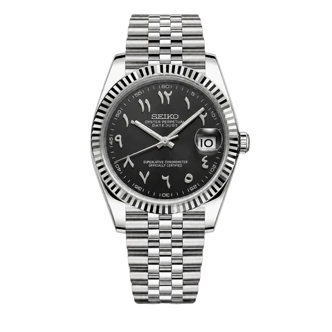 Seiko Mod Datejust black Arabic dial steel