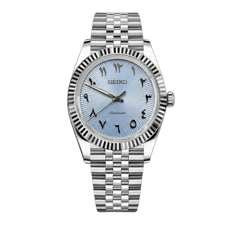 Seiko Mod Datejust silver blue Arabic dial
