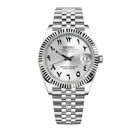Seiko Mod Datejust white Arabic dial