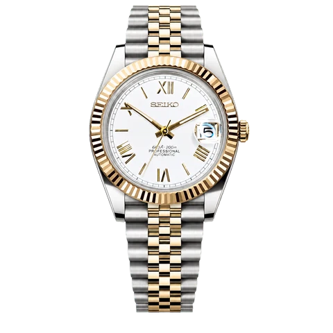 Seiko Mod Datejust white Roman dial two tone