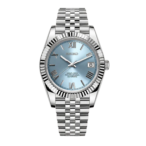 Seiko Mod Datejust ice blue Roman dial