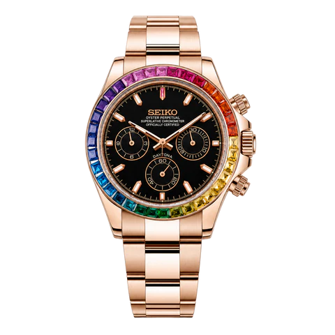 Seiko Mod Daytona rainbow rose gold black dial