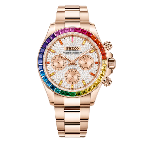 Seiko Mod Daytona rainbow rose gold white dial