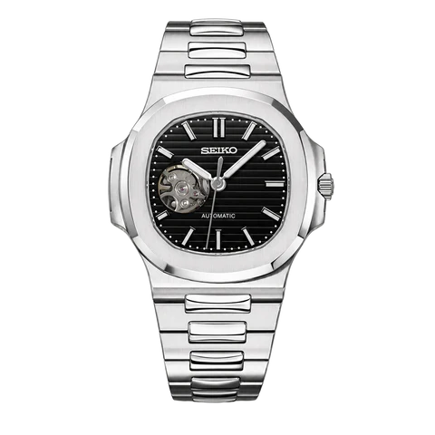 Seiko Mod Nautilus black open heart