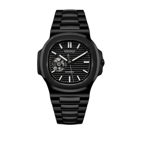 Seiko Mod Nautilus black phantom open heart