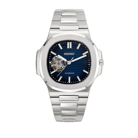 Seiko Mod Nautilus blue open heart