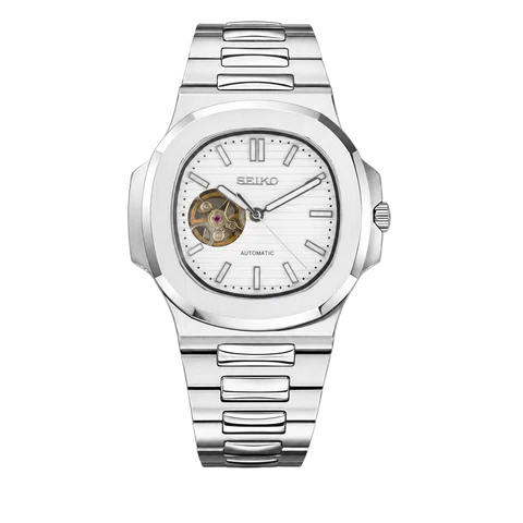 Seiko Mod Nautilus white open heart