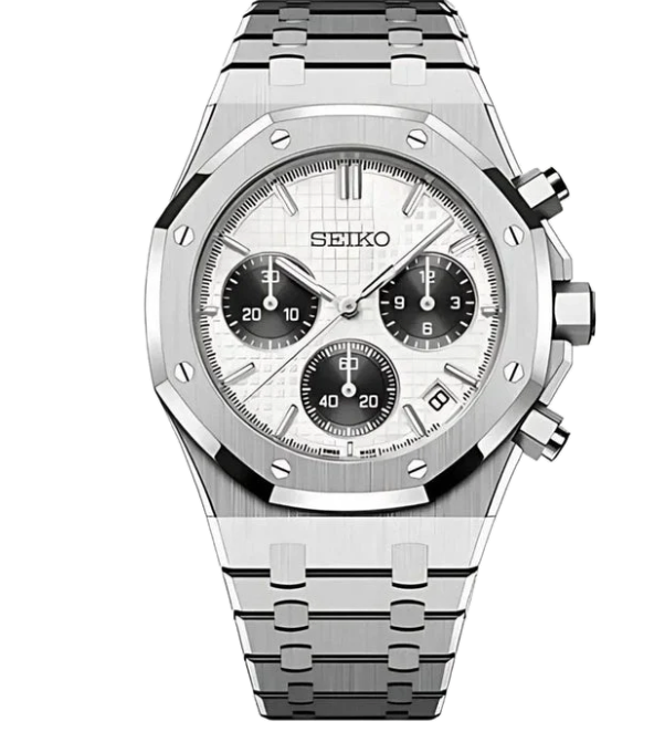 Seiko Mod Royal Oak white chronograph