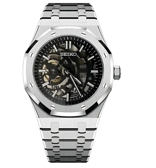 Seiko Mod Royal Oak black open heart