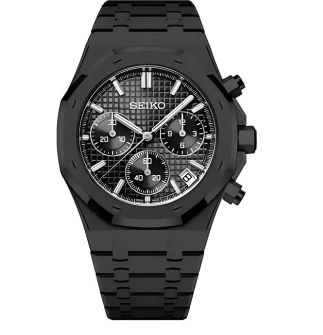 Seiko Mod Royal Oak black chronograph
