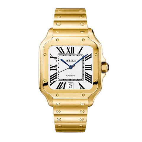 Seiko Mod Santos full gold white dial