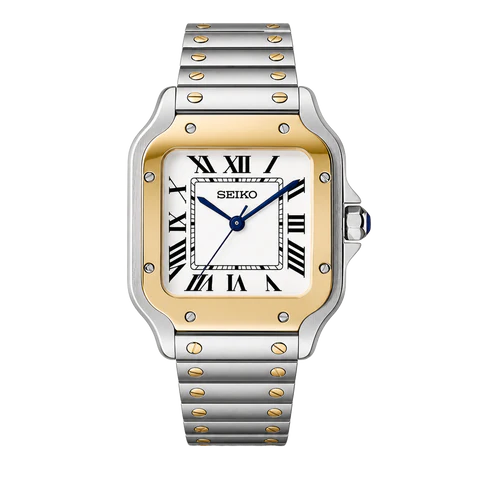Seiko Mod Santos two tone gold white dial